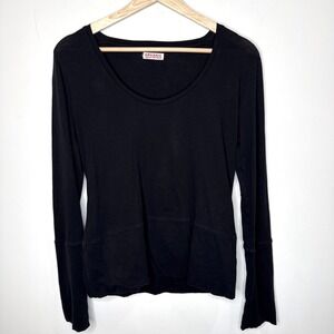 John Patrick Organic Long Sleeve Top Women's M Black Scoop Neck Quiet Luxury